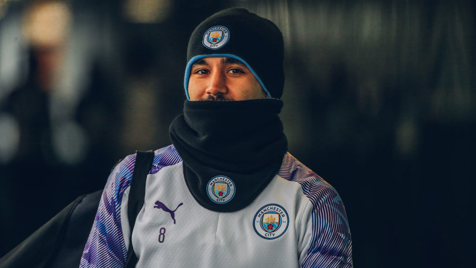 EXTRA LAYERS : Ilkay Gundogan wraps up at a chilly CFA