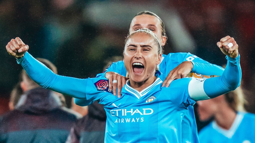OLD TRAFFORD : Steph celebrates a memorable 3-1 win over Manchester United in November 2023.