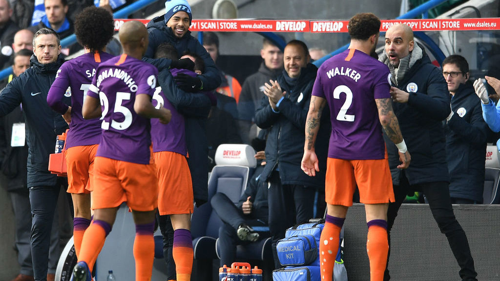 TEAM PLAYER : Danilo celebrates his goal at Huddersfield