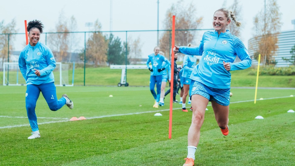 ALL SMILES : Laura Coombs and Demi Stokes share a joke