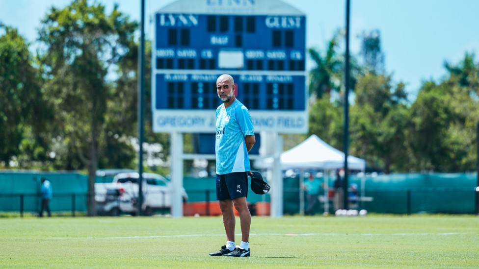 ON GUARD : Pep has a watching brief at training
