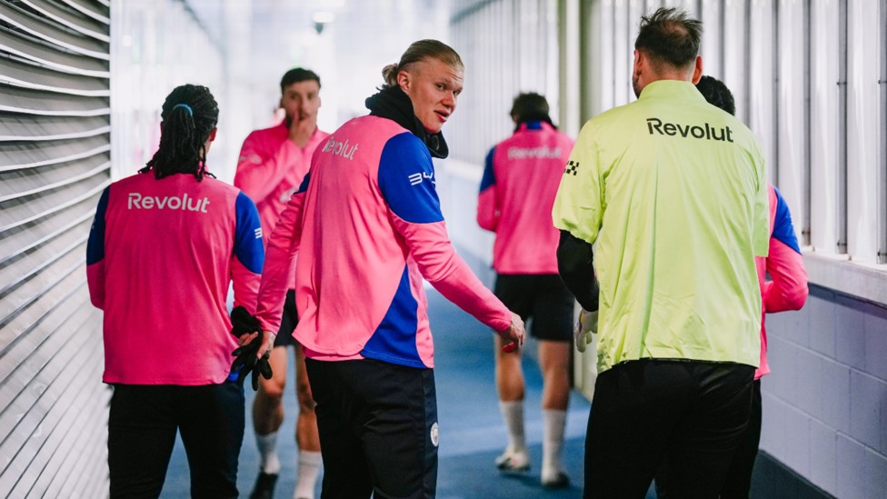 READY TO RUMBLE: Erling Haaland and Co step out for Good Friday's session.