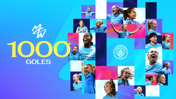 A collage celebrating Manchester City Women's achievement of 1000 goals. Includes multiple players in blue kits and the Manchester City logo.