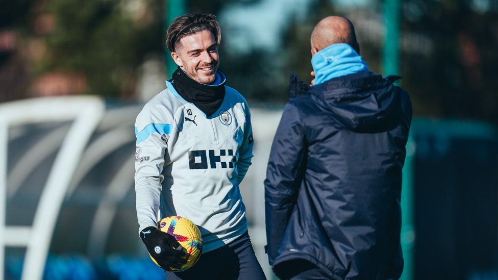 SUNNY SIDE UP: Jack Grealish was all smiles as City got back down to business.