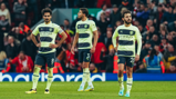 SETBACK: The players react as Salah opens the scoring for the hosts.