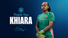 A Manchester City-themed graphic featuring a player in a green kit with pink details. The text reads 'Thank You Khiara' with a Manchester City logo above.