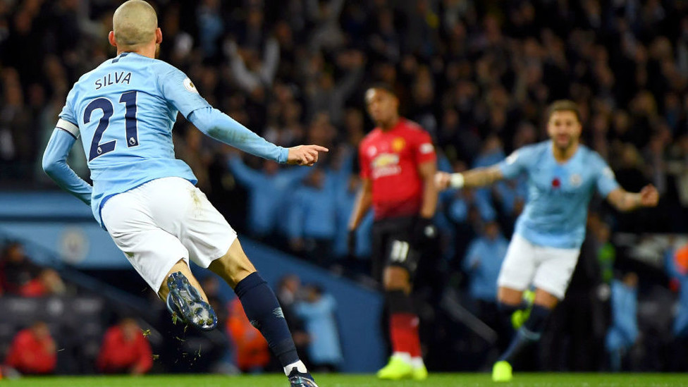 SUNDAY BEST : David Silva swivels away in delight after his opener
