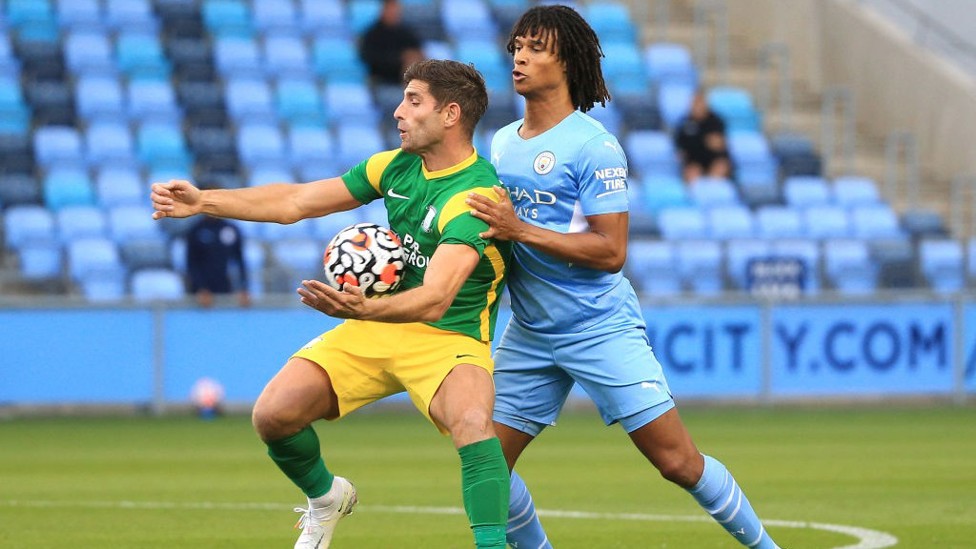 NO ENTRY: Nathan Ake puts the squeeze on Preston