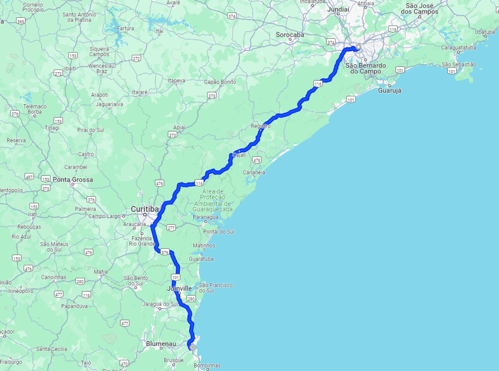 A distância de Itajaí a São Paulo é de mais de 600 quilômetros.