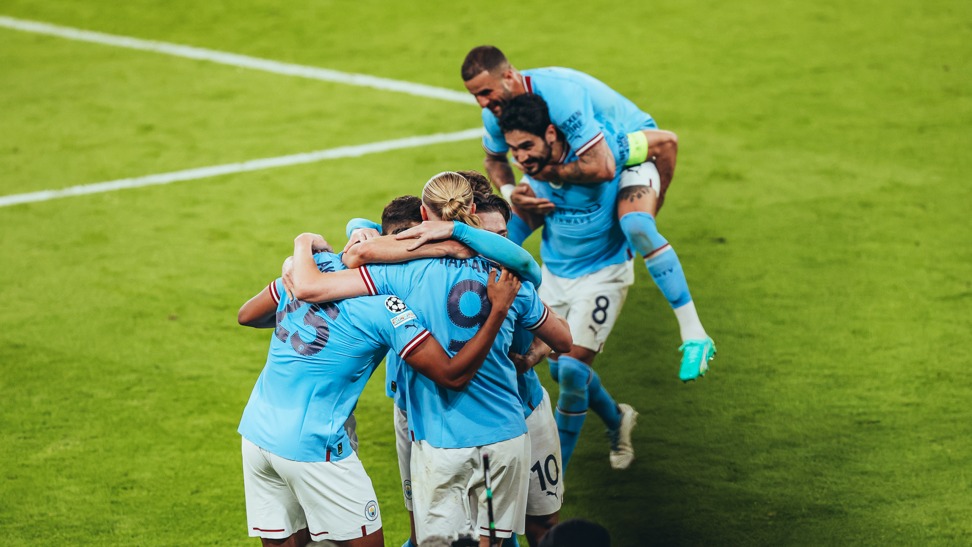 NIGHT TO REMEMBER: The City players celebrate Bernardo's second