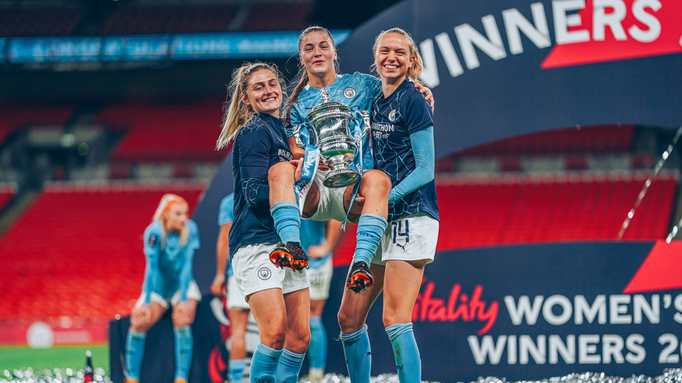 MAJOR HONOUR : Coombs picks up her first piece of silverware for City by winning the 2020 Women’s FA Cup