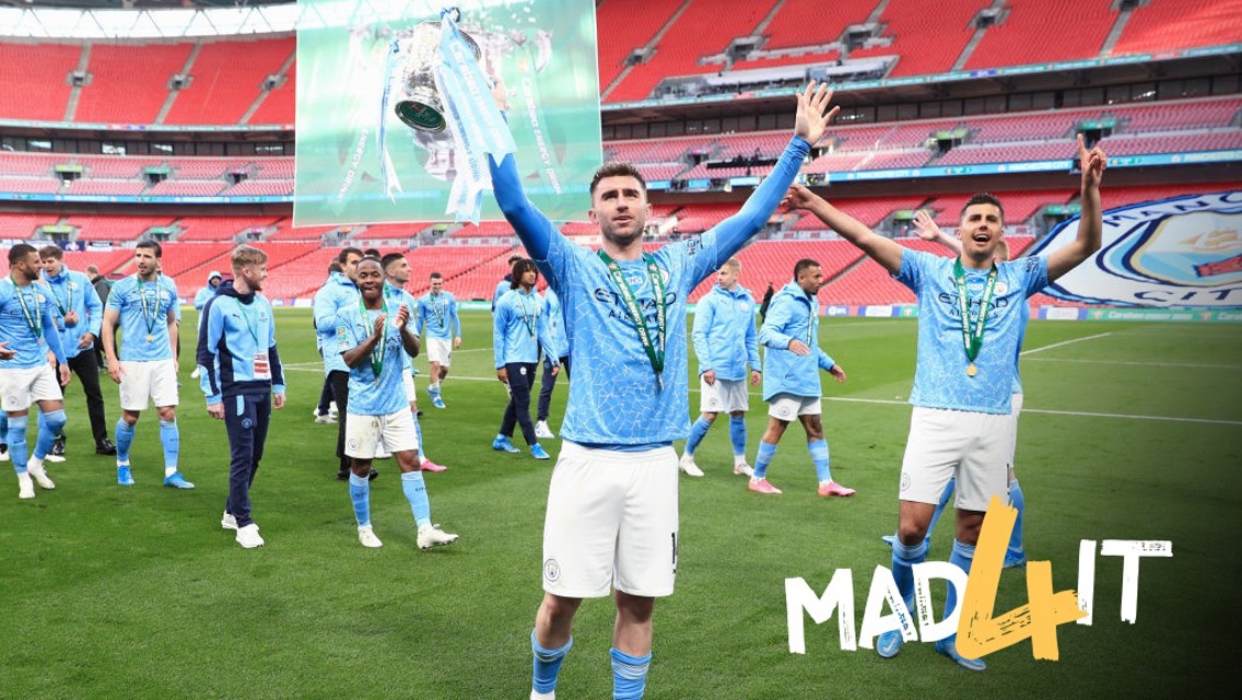 MATCHWINNER: Laporte gets his hands on the trophy!