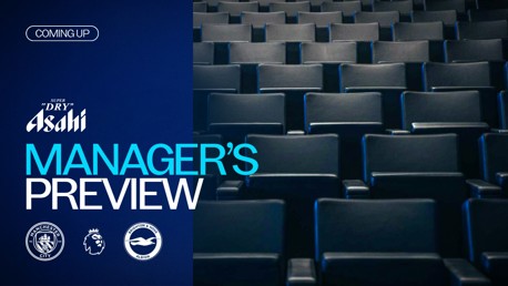 Graphic for the upcoming 'Manager's Preview' featuring Manchester City and Brighton logos with Premier League and Asahi branding.