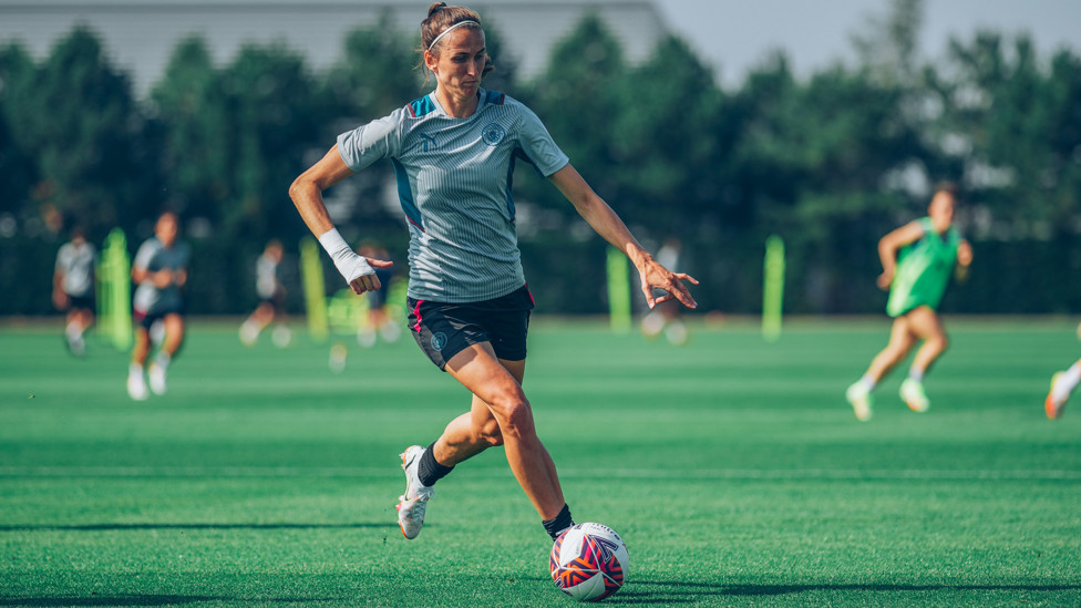 ACTION STATIONS: Jill Scott steps up the Tuesday training intensity