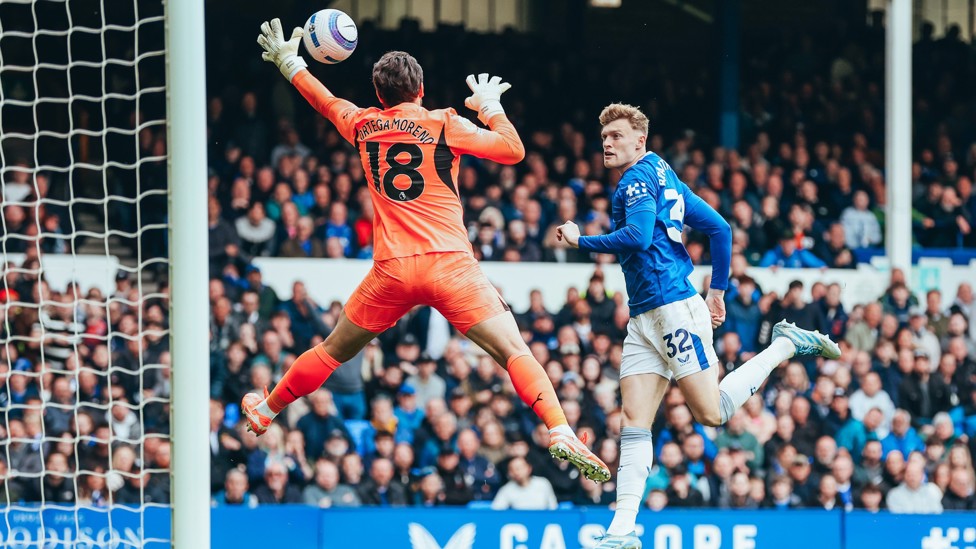 CHASING EUROPE : A key save at Goodison Park back in April 2025, with City running out 2-0 winners