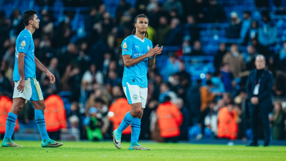 THANK YOU: The players applaud the fans after the game