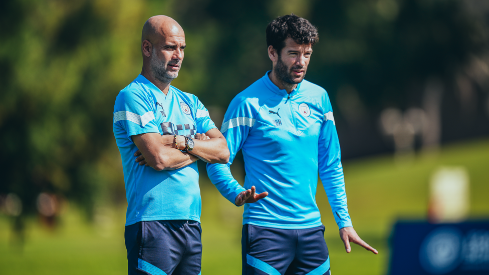 MEETING OF MINDS : Guardiola talks with EDS Lead Coach Brian Barry-Murphy