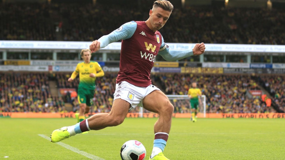 NORWICH JADI KORBAN: Grealish mencetak gol Liga Primer pertamanya dalam empató tahunsetelah Villa kalahkan Norwich 5-1 di Oktober 2019