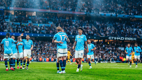 KING KEV: Celebrates the goal.