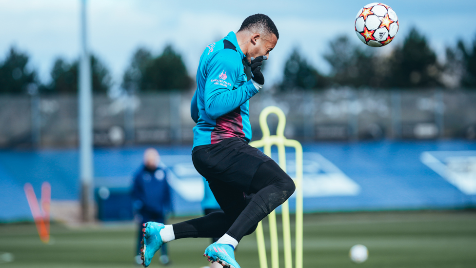 RISING TO THE OCCASION : Gabriel Jesus gets his head to the ball