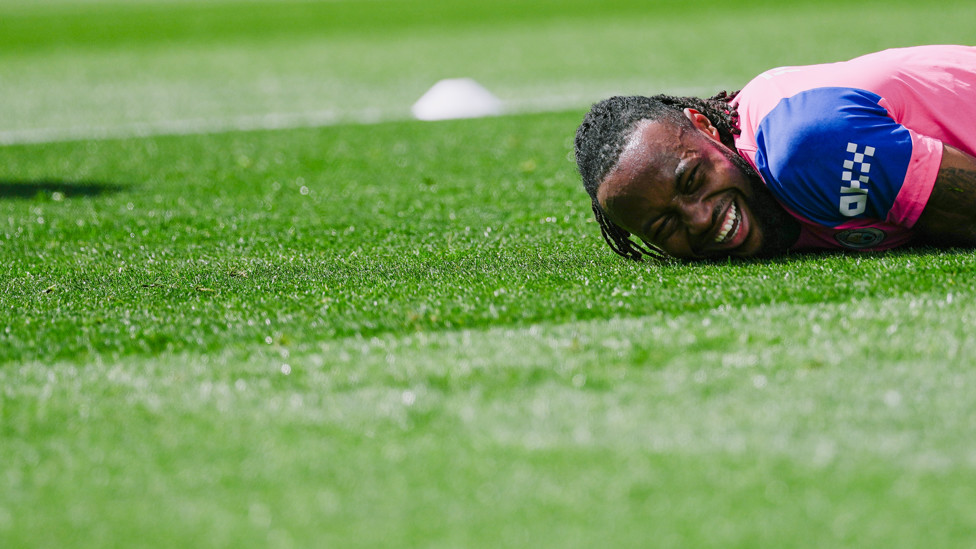 ALL SMILES  : Antoine Semenyo enjoying the Manchester weather. 