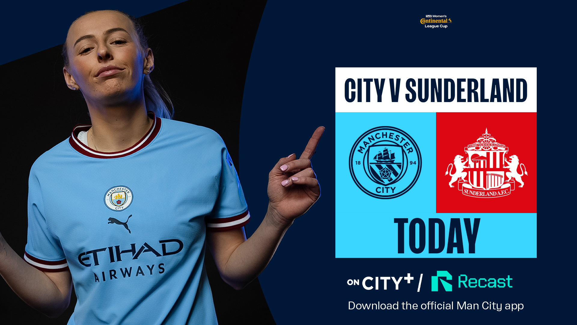 Watch City v Sunderland live on CITY+ and Recast