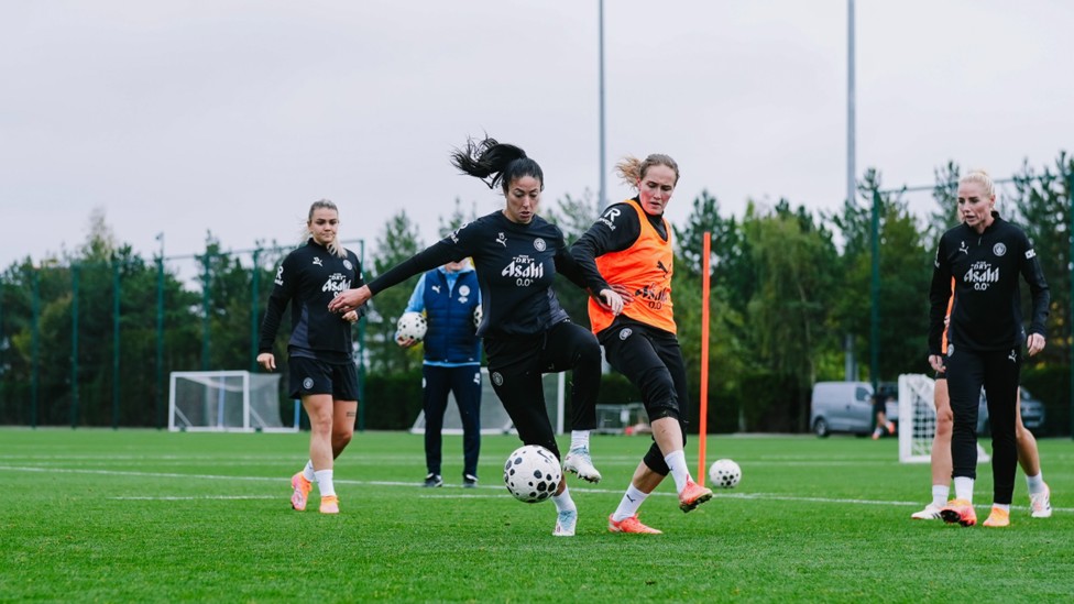 ACTION STATIONS: Leila Ouahabi and Sydney Lohmann vie for possession.