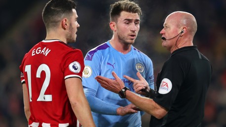 WELCOME BACK: Aymeric Laporte argues his point after a goal-mouth scramble