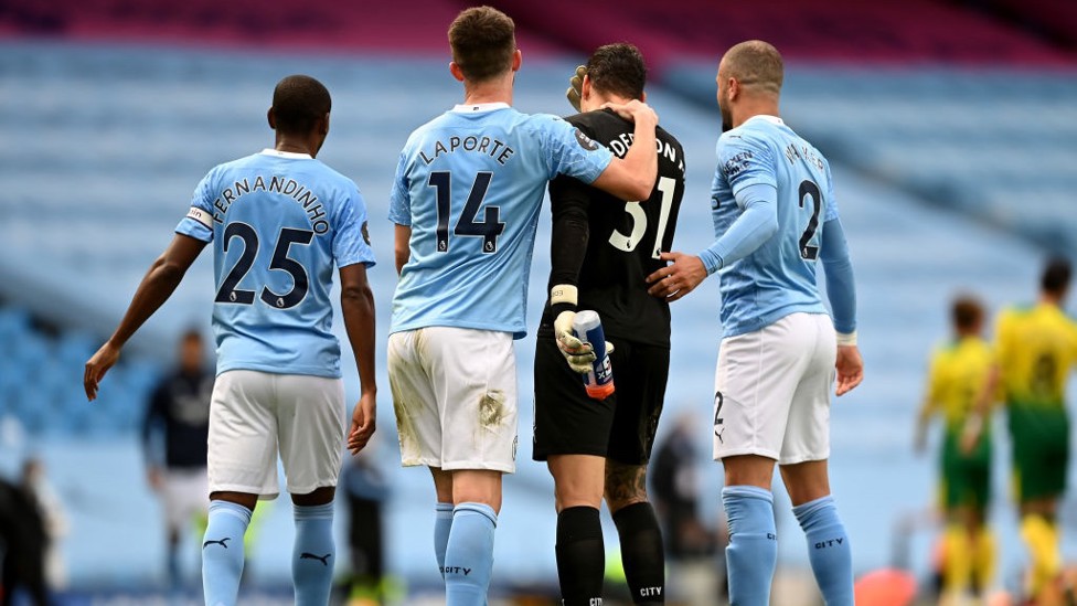 GOLDEN GLOVE : Ederson celebrates keeping another clean sheet - earning him the Golden Glove award.