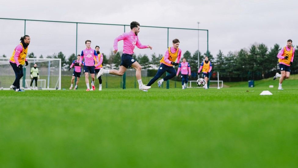 ACTION STATIONS : The players begin preparing for the visit of Real Madrid on Tuesday