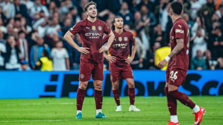 SETBACK: The players look dejected after Mbappe opens the scoring.