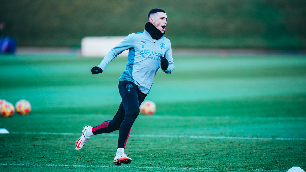 FLYING PHIL : Phil Foden working hard in Friday's session
