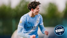 A football player in a Manchester City kit, focusing on a youth player wearing a light blue Etihad Airways jersey, without showing their face. The image includes text 'Official Verdict' and a Premier League logo.