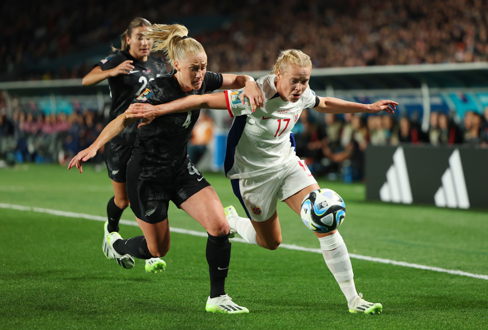 THE OPENING GAME : Julie Blakstad battled hard in Norway’s narrow opening game defeat to hosts New Zealand.