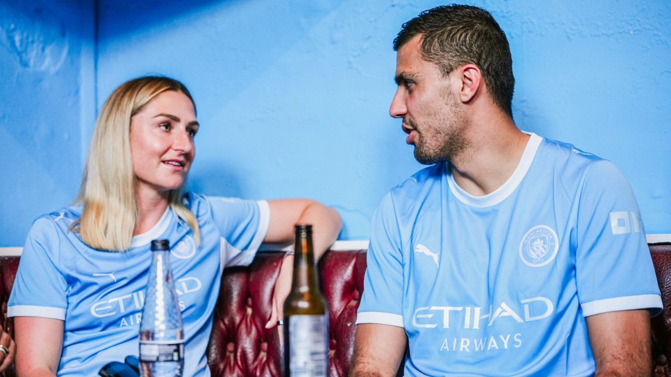 MIDFIELDERS MULL IT OVER : Laura Coombs and Rodri in discussion