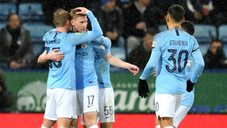 CELEBRATION TIME: Kevin De Bruyne and his colleagues are all smiles after his stunning strike