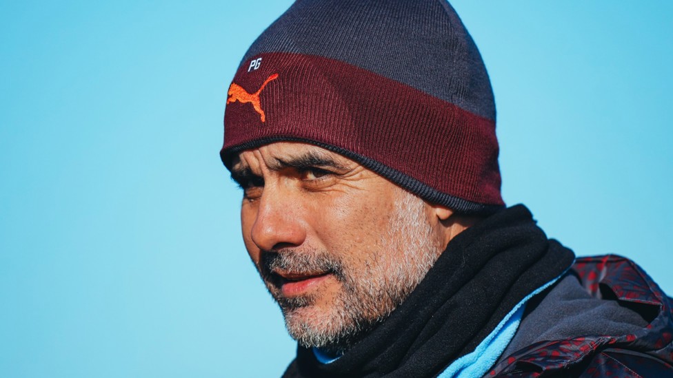 PEP'S PLAN : Guardiola watches the session
