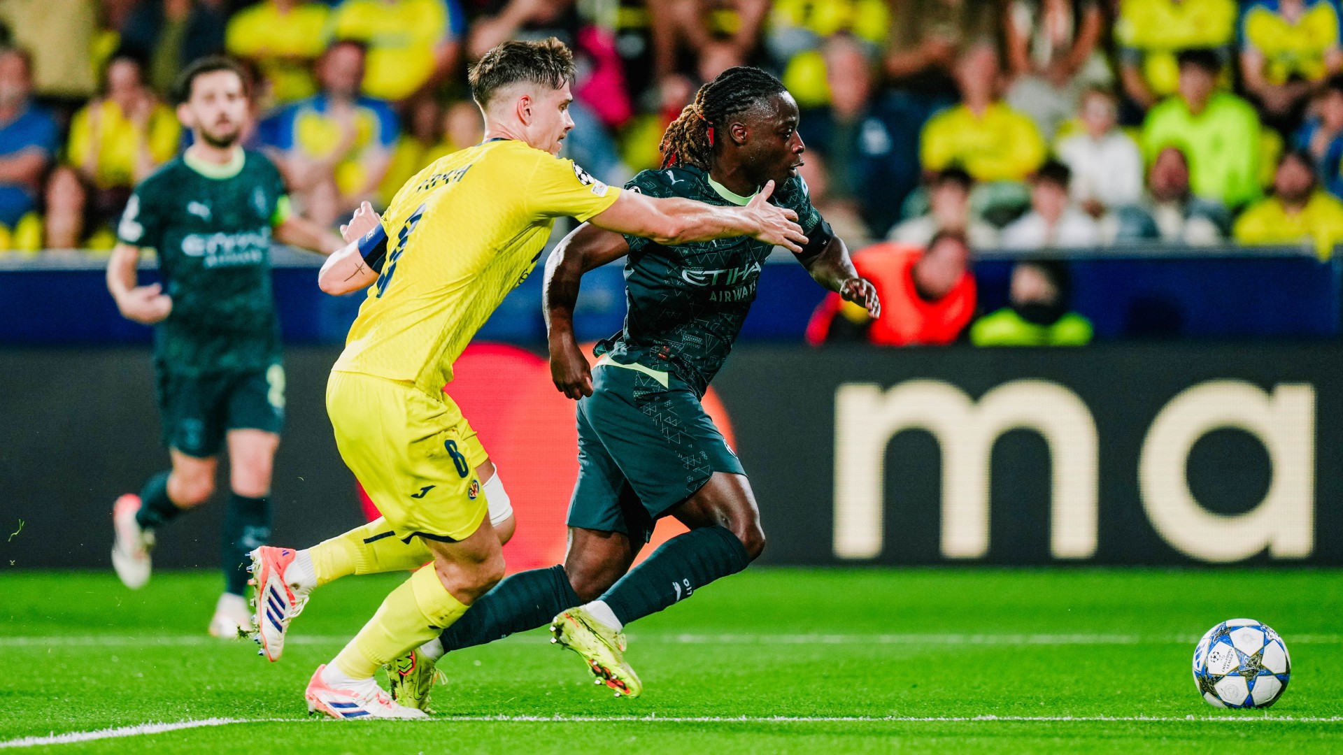 Wing wizard : Doku had a lively tussle with full-back Mourino