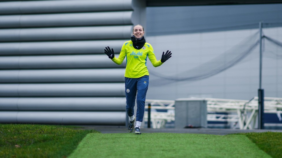 HEADING OUT  : Codie Thomas makes her way onto the field. 