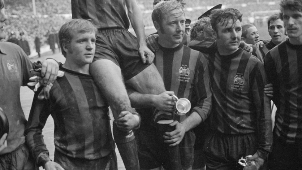 DOMESTIC TRIO  : Lee collects all three domestic honours when City beat West Brom 2-1 in the 1970 League Cup final.