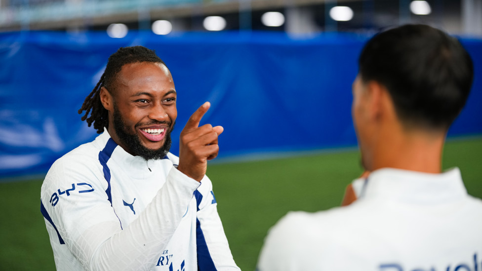 CITY ARE BACK  : Antoine Semenyo in fine spirits. 