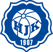 The image depicts the logo of HJK Helsinki, featuring a blue and white circular emblem with a stylized soccer ball and the initials 'HJK' with the year '1907'.