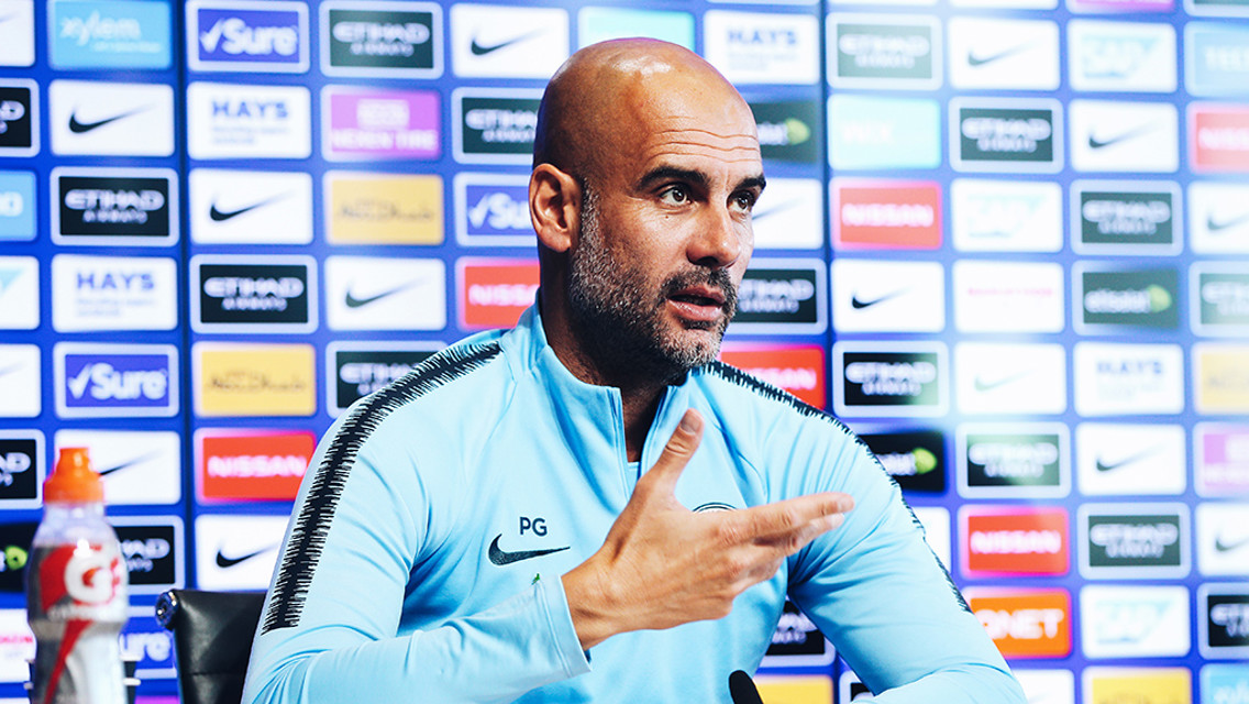 PEP TALK: The boss has addressed the media ahead of Monday's game at Tottenham 