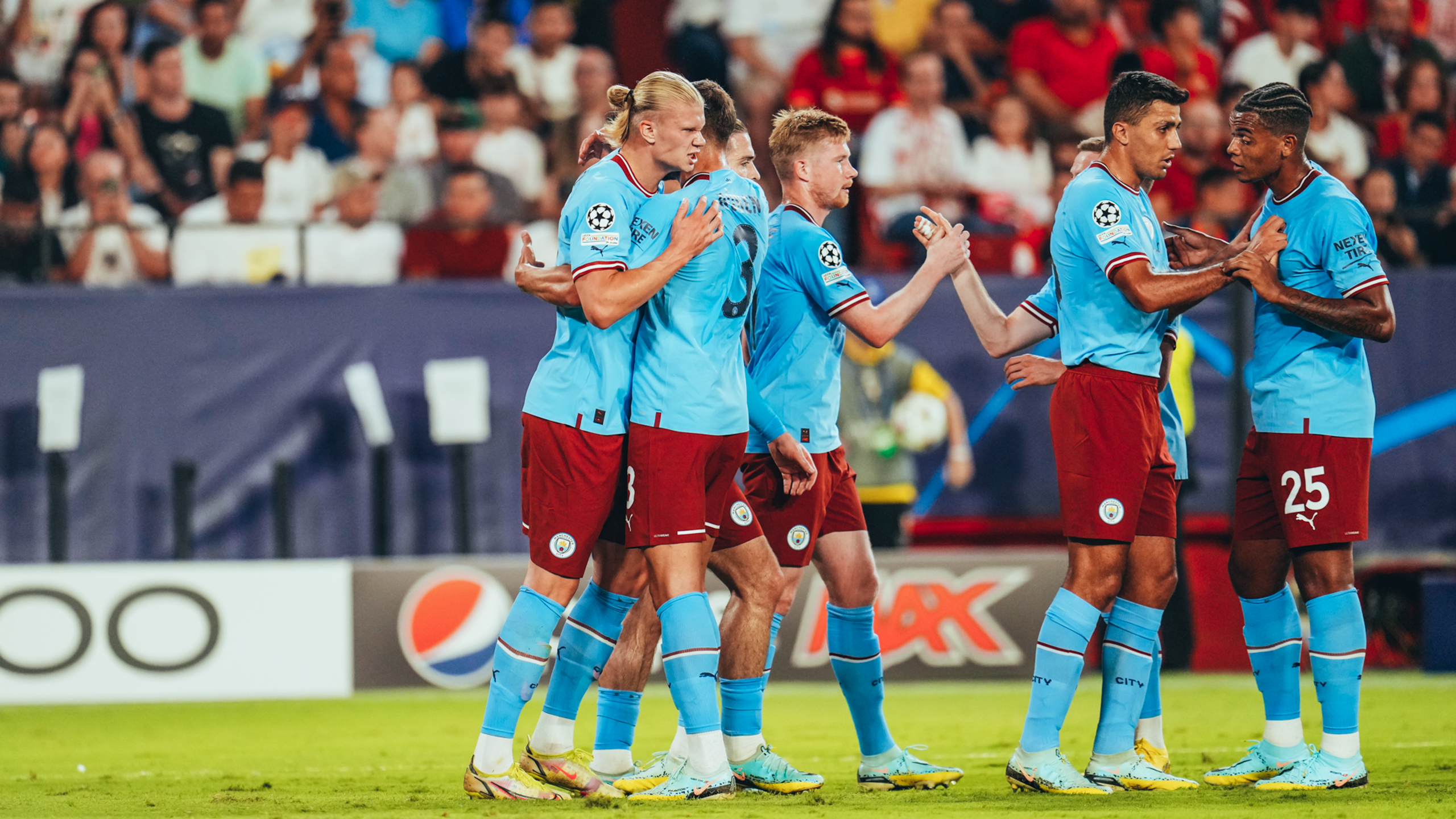 MAIN MAN: Haaland and co celebrate the opener.