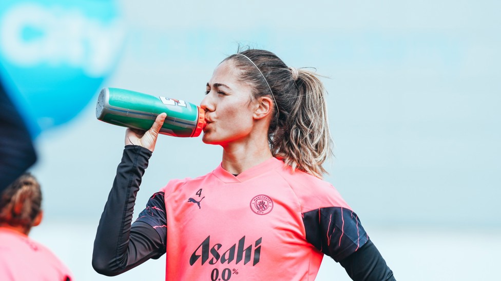 THIRSTY WORK  : Laia Aleixandri takes a well-earned break.