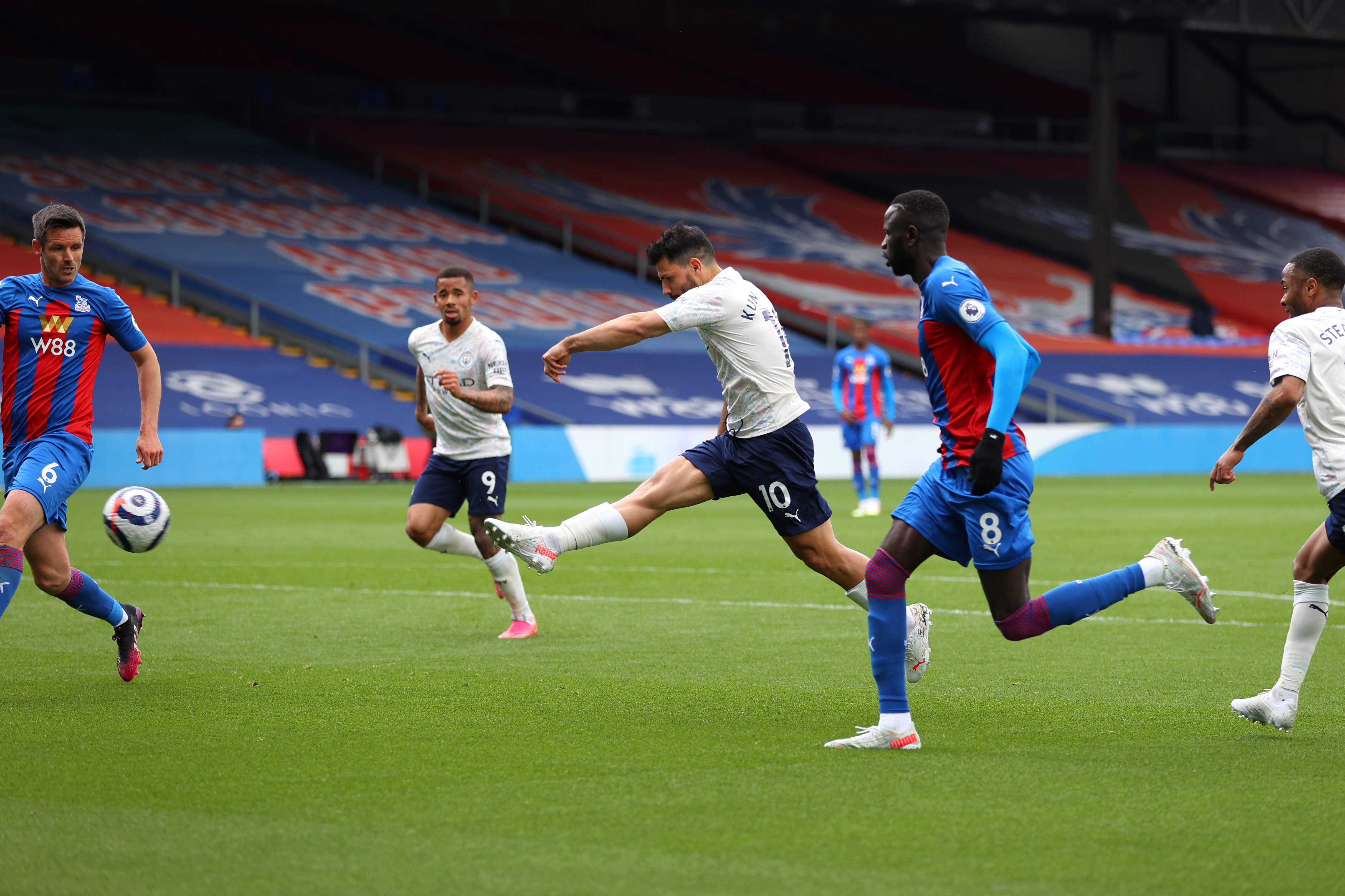 TAKE THAT: Sergio Aguero opens the scoring in spectacular fashion