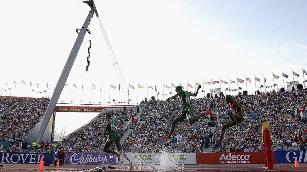JUMP TO IT : Spectators look on during the men's 3000m steeplechase
