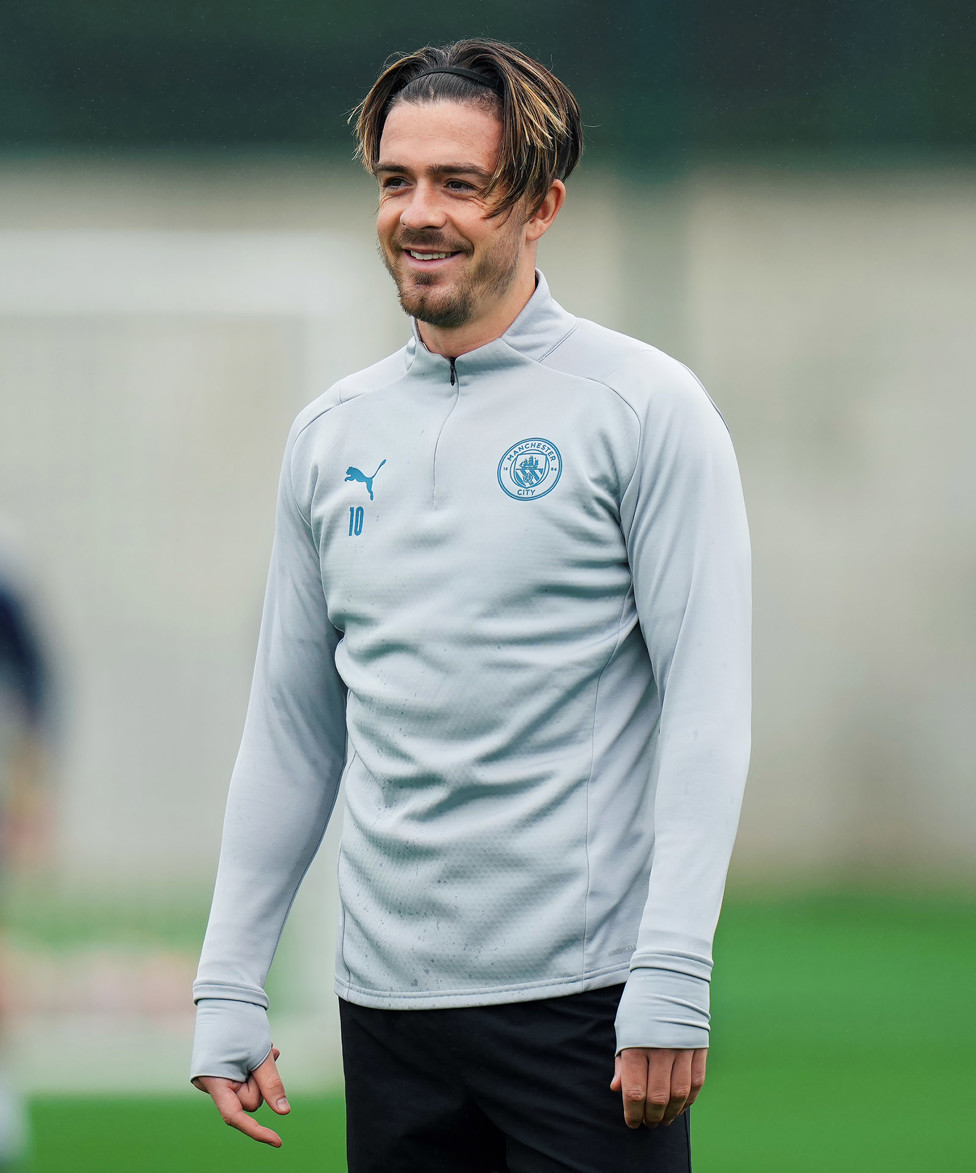 JACK THE LAD : Jack Grealish taking a break between drills