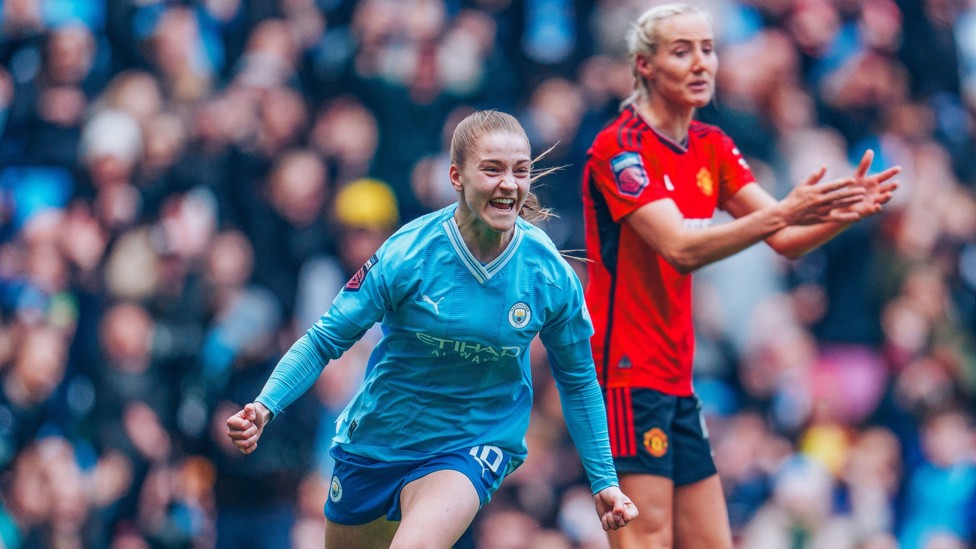 DERBY DELIGHT:  : A brace against Manchester United at the Etihad Stadium in March 2024