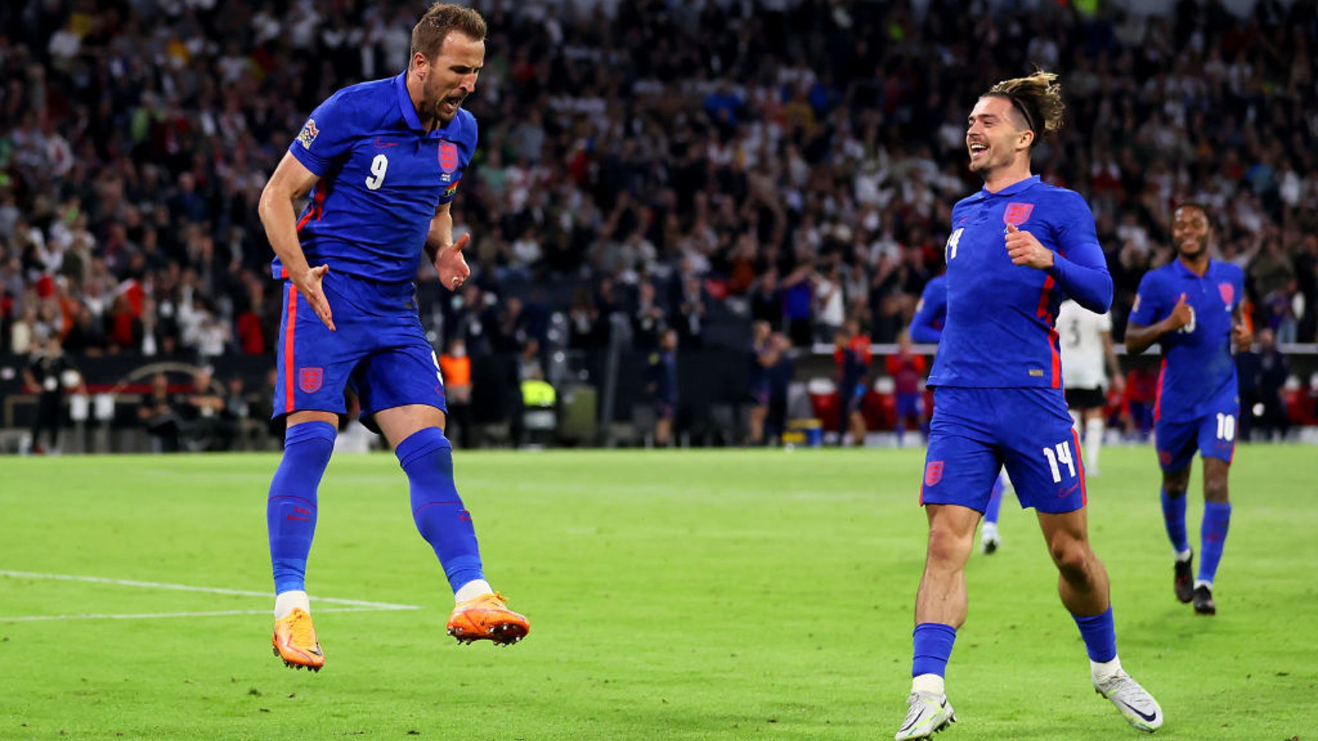LEVEL BEST: Harry Kane and Jack Grealish celebrate England's late penalty